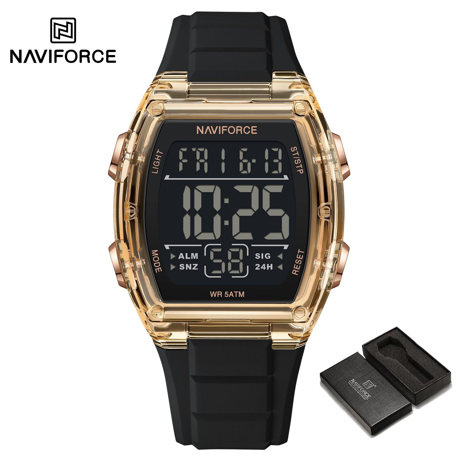 

NAVIFORCE Original Outdoor Men Boys LCD Digital Watch Calendar Chronograph Waterproof Night Pattern Silicone Strap Casual Fashion Watch NF6106 чёрный/розового золота