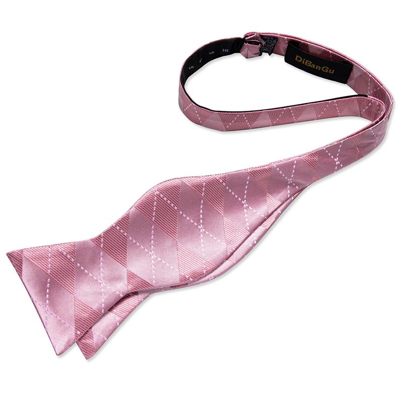 Bowtie for Men Solid Pink Bow Tie Plaid Silk Bowtie Set Handkerchief Cufflinks Checked Bows Self-Tied Tie