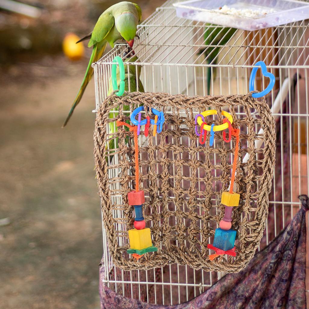 Grass Braided Parrot Chewing Climbing Net Swing Cage Accessories Promote Exercise Coordination for Small Birds Cockatiels