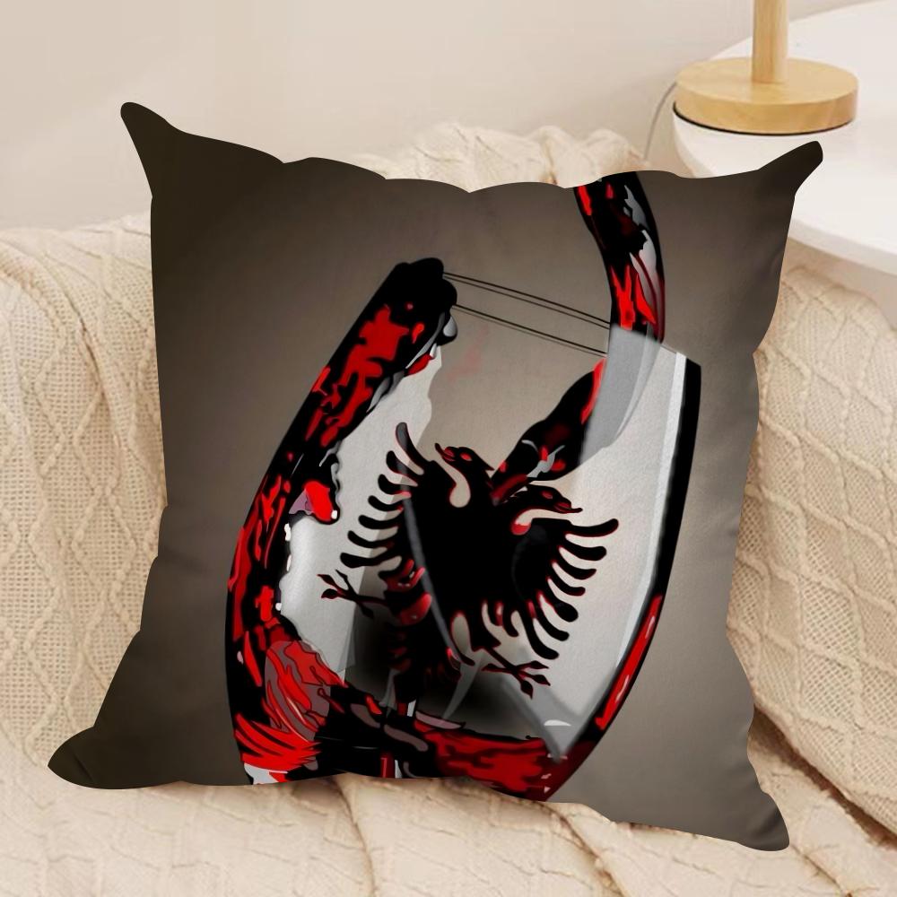 AAlbaniaS Flag Cushion Cover Short plush Doublesided Print Square Throw Pillow Covers Sofa Home Cushion Decor