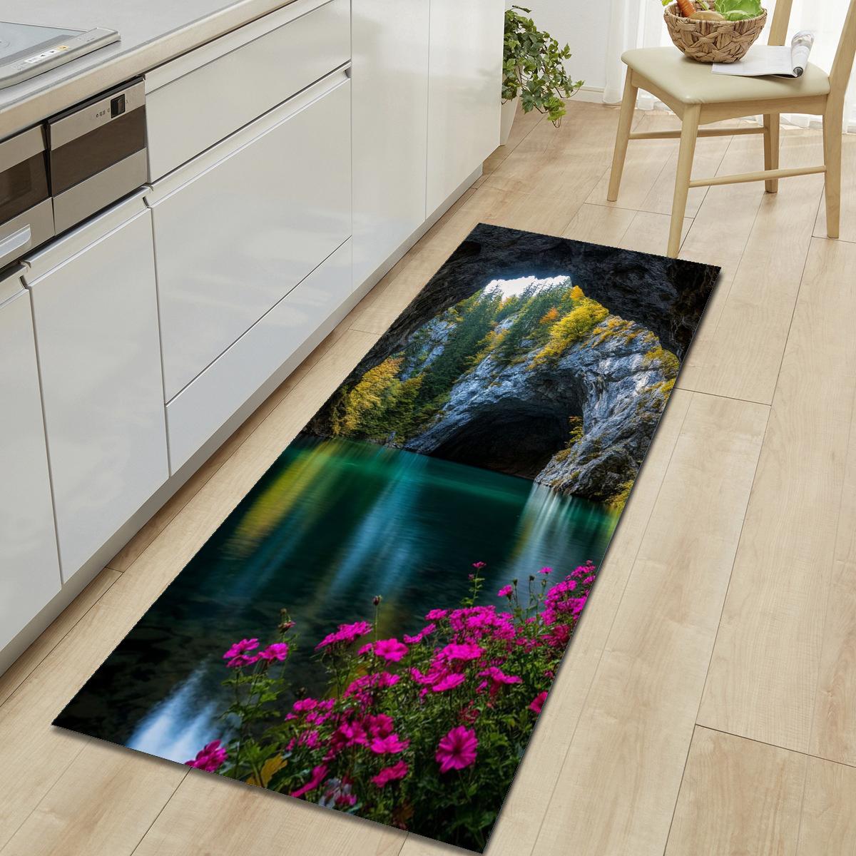 1 Stück Schönes Landschaftsmuster Fußmatte Moderner Küchen-Polyesterteppich Rutschfest Bunter Indoor-Teppich, Für Zuhause Badezimmer Schlafzimmer Wohnzimmer Dekor 40*60cm