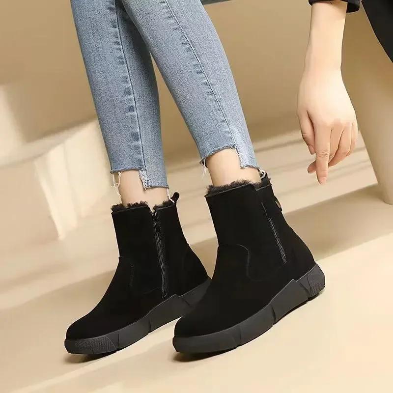 Plus Warm Womens Ankle Snow Boots Elegant With Low Heels Winter Booties Shoes for Women Waterproof Non Slip Pu Anti Comfortable