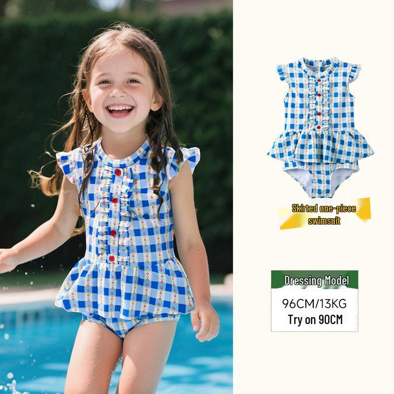 

Tongbei 2025 Летний Детский Клетчатый Купальник с Рюшами 140 синий