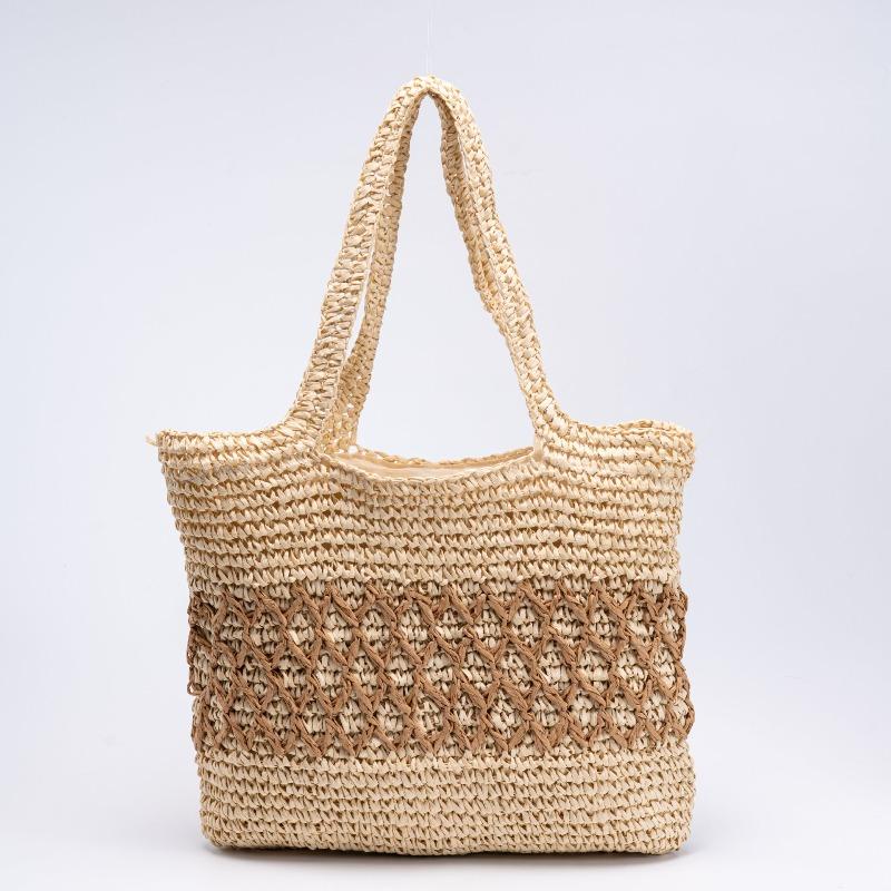 Come to the drawing rope striped straw bag handmade shoulder woven bag large capacity seaside vacation beach tote bag