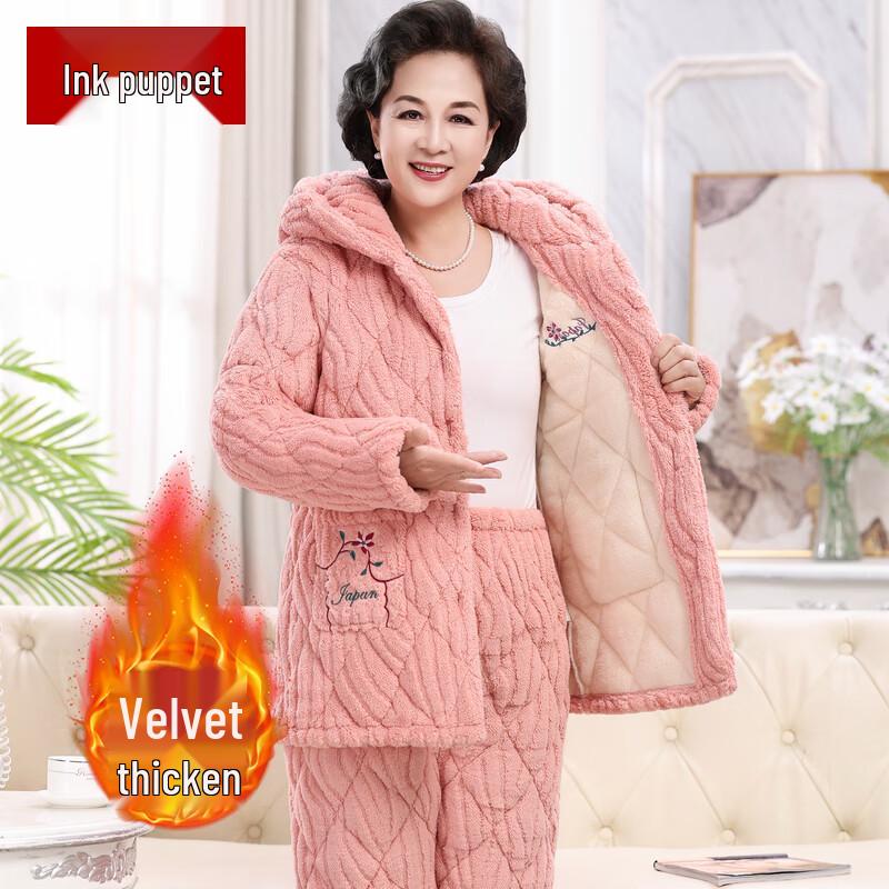 

Moou Women s Winter Hooded Thick Coral Fleece Loungewear Set 2XL