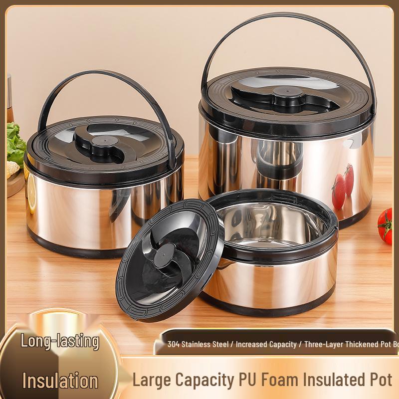 

Portable Stainless Steel Insulated Lunch and Ice Bucket Set - Large Capacity, Three-Piece Thermos Carrier 2.5L - Single