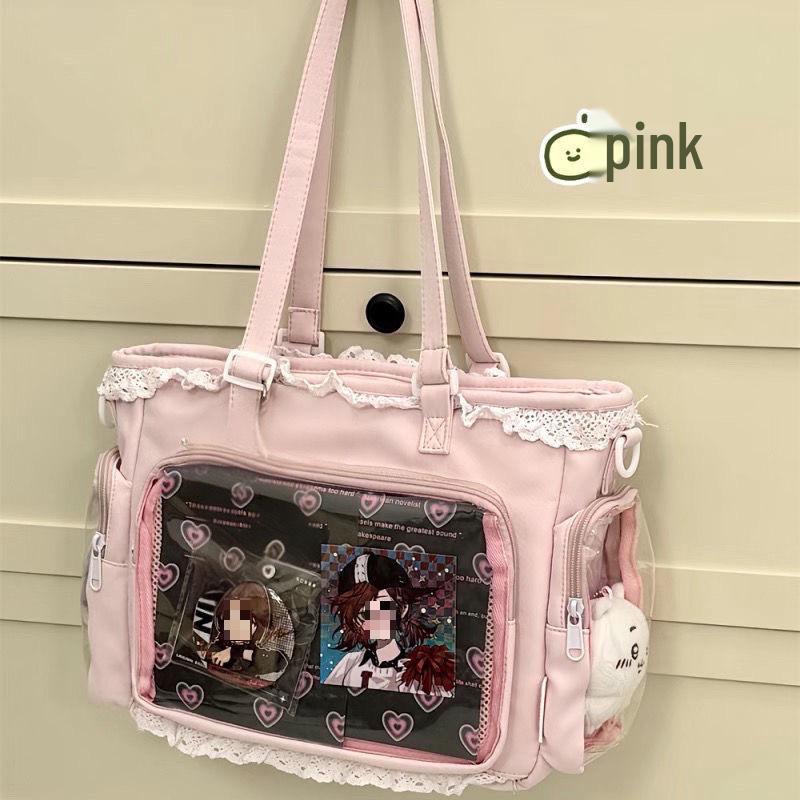 

Японская прозрачная сумка-итабак с куклой, на плечо и через плечо, тоут для студентов и тех, кто ездит на работу Bag + Board розовый