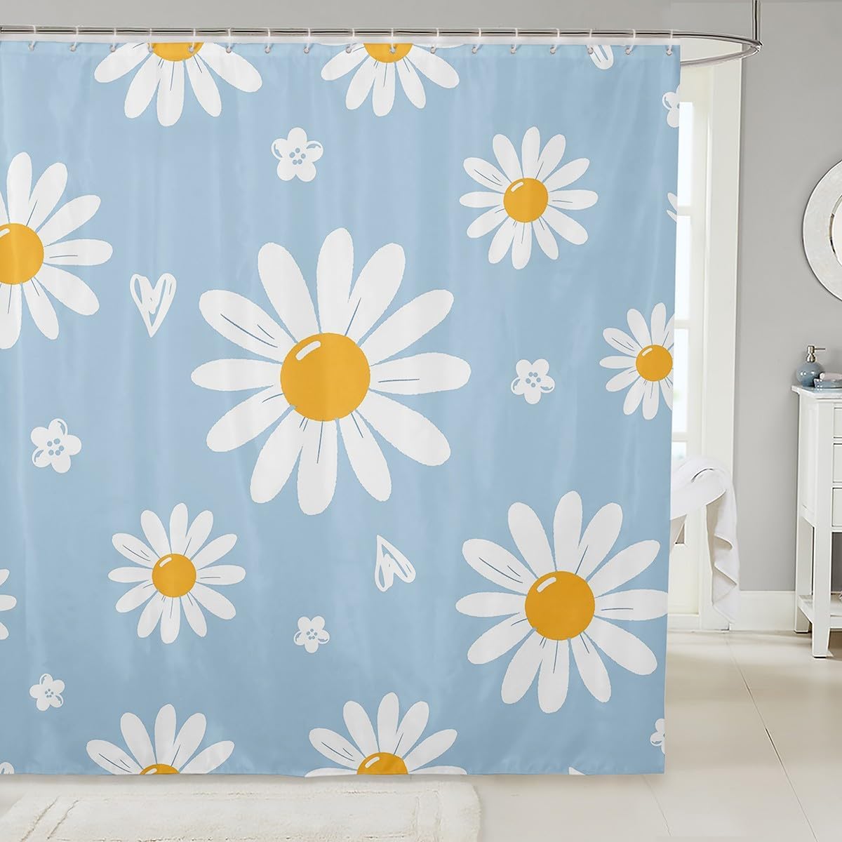 

Cute Duck Shower Curtain Kids Boys Girls Cartoon Flowers Leaves Waterproof Curtain Farmhouse Animals Plants Bathroom Curtain Tee 120x180cm