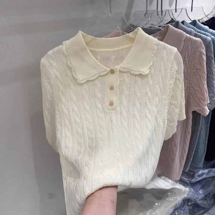 

Lace Trim Patchwork Knitted Top - Spring 2025 Collection M червоний