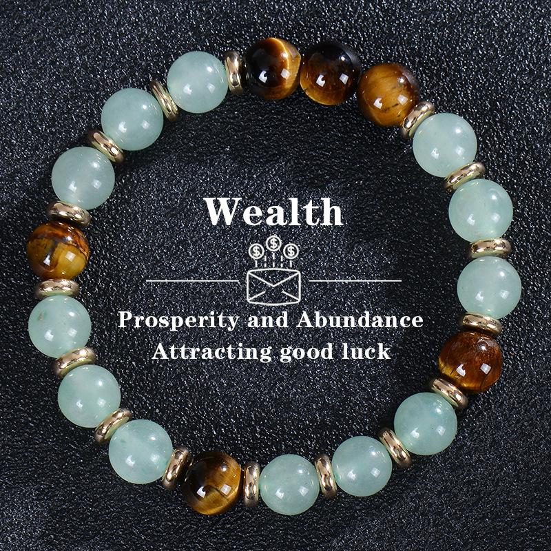 2025 Tiger Eye & Green Crystal Elastic Cord Wealth Bracelet - Handmade Jewelry