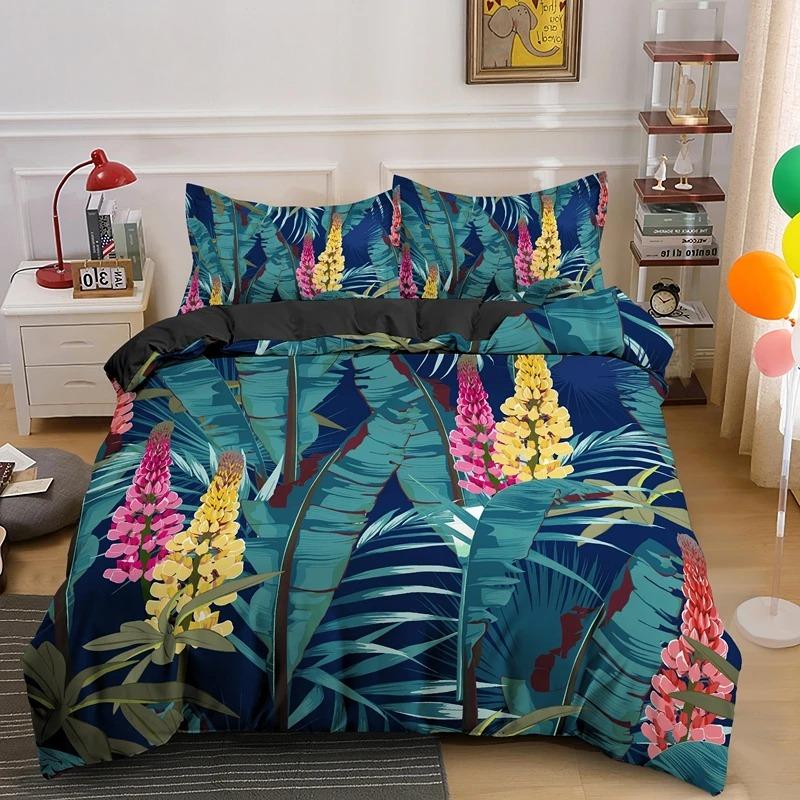 Nature Tropical Green Leaves King Queen Bedding Set Rainforest Jungle Plant Duvet Cover 3D Botanical Polyester Comforter Cover