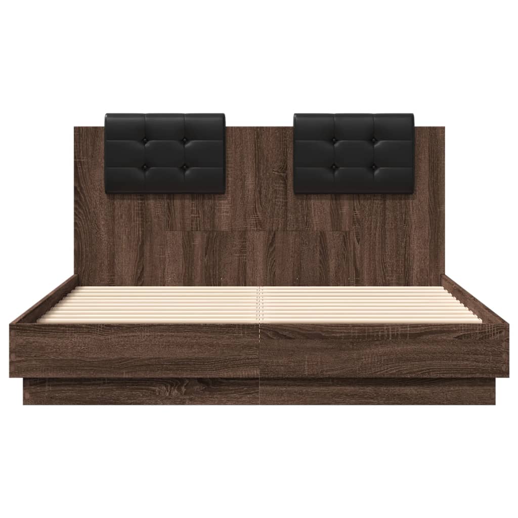 Bed Frame with Headboard and LED Lights Brown Oak Effect 120 x 190 cm
