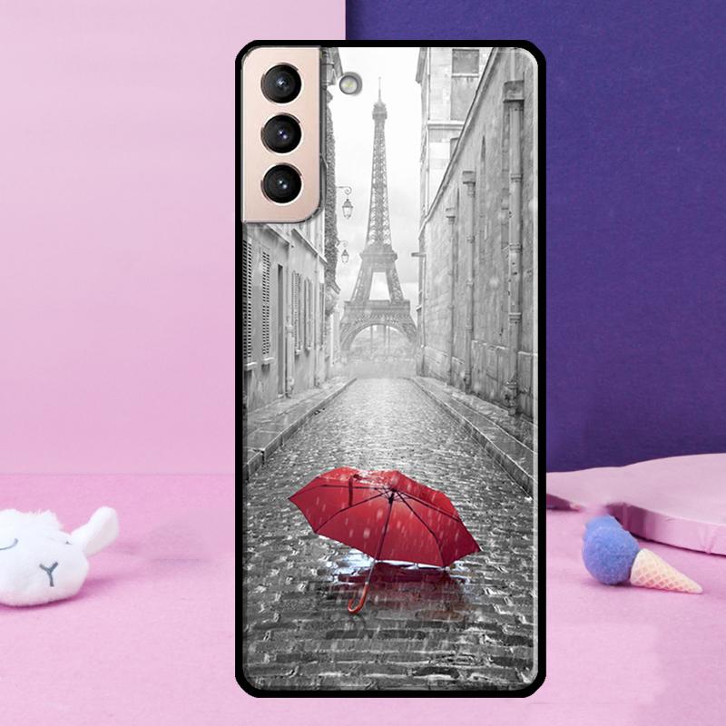 Red Umbrella Eiffel Tower Phone Case For Samsung Galaxy S25 Ultra S24 S23 Ultra S9 S10 S20 S21 S22 Plus S24 FE Cover