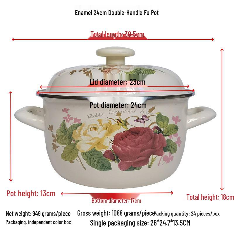 

Товстий емальований супник у старовинному стилі (20-24 см) для дитячого харчування та рагу Enamel double-eared pot (Random pattern)
