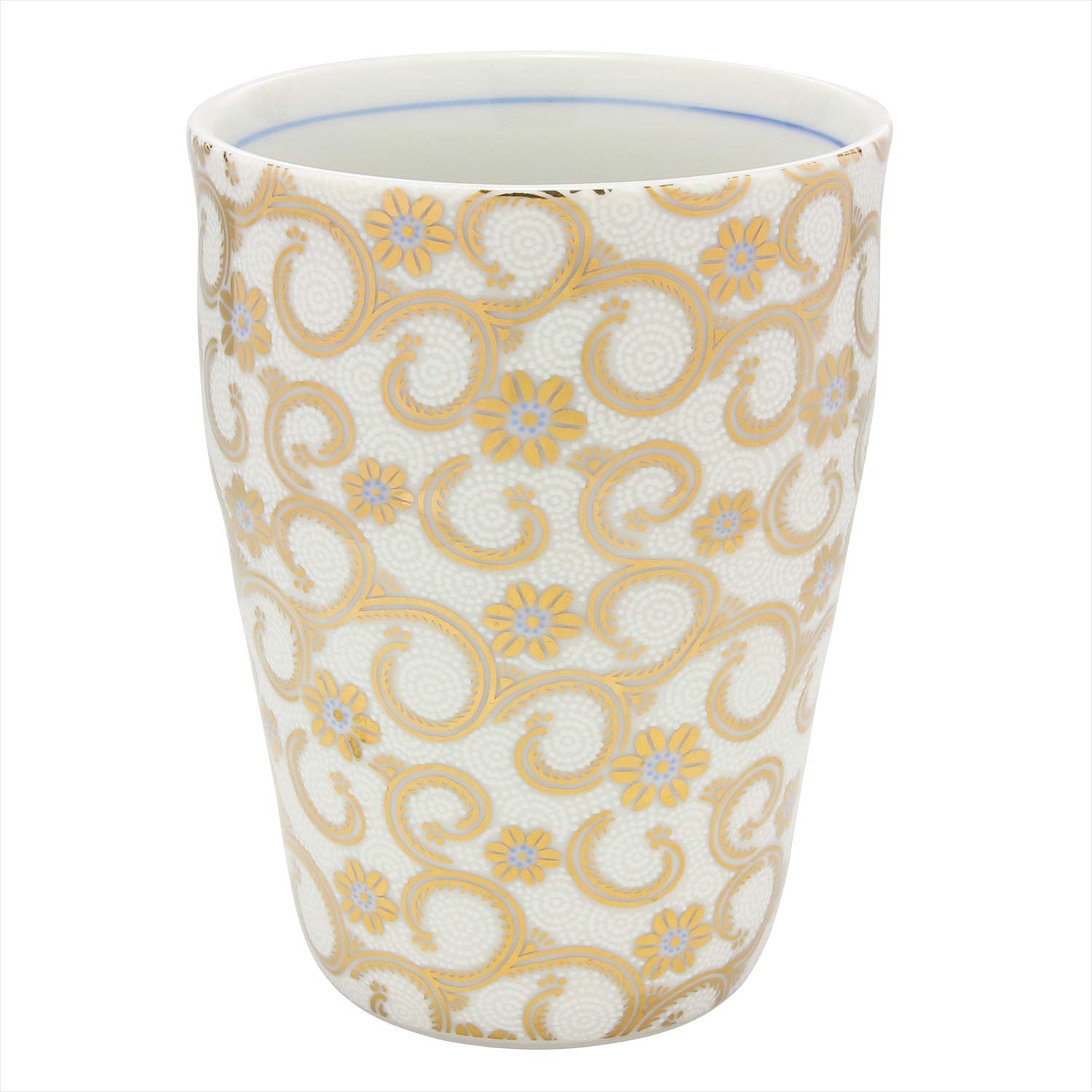 

Керамическая чашка Кутани, пятицветный арабесковый узор, белая, 32K18S8A, производства печи Сэйдзангама, керамика Кутани.