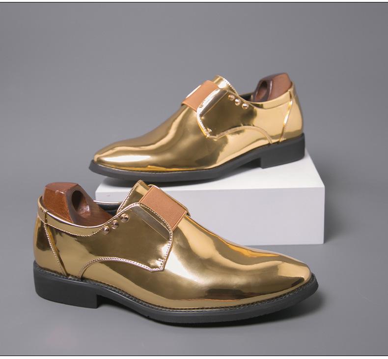 British Gold Pointed Toe Leather Loafers for Men - Spring/Autumn Slip-on, Large Size, Casual Style.