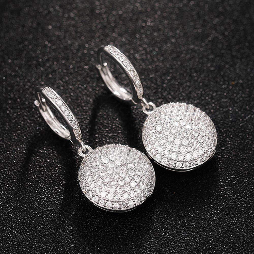 

Huitan Fashion Contracted Design Copper Color Dangle Earrings for Women Simple Round Charm with CZ High Quality Female Zircon