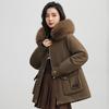 Removable fleece thickened pie overcome coat women's short winter new big fur collar down cotton clothes women's clothing