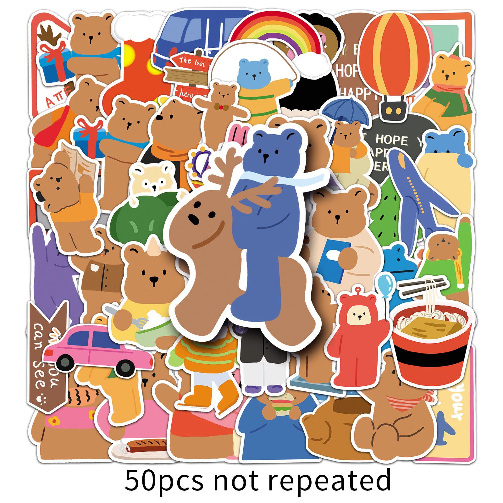 Korean Style Bear & Animal Cartoon Stickers - 50 Sheets for DIY Journals & Notebooks.