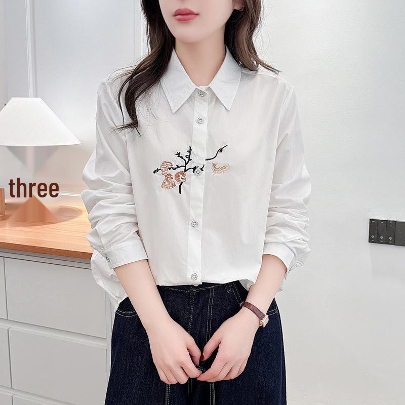 K72 Plus Size Women's Spring 2026 Korean-Style Embroidered Stretch Long Sleeve Slimming Shirt 1215