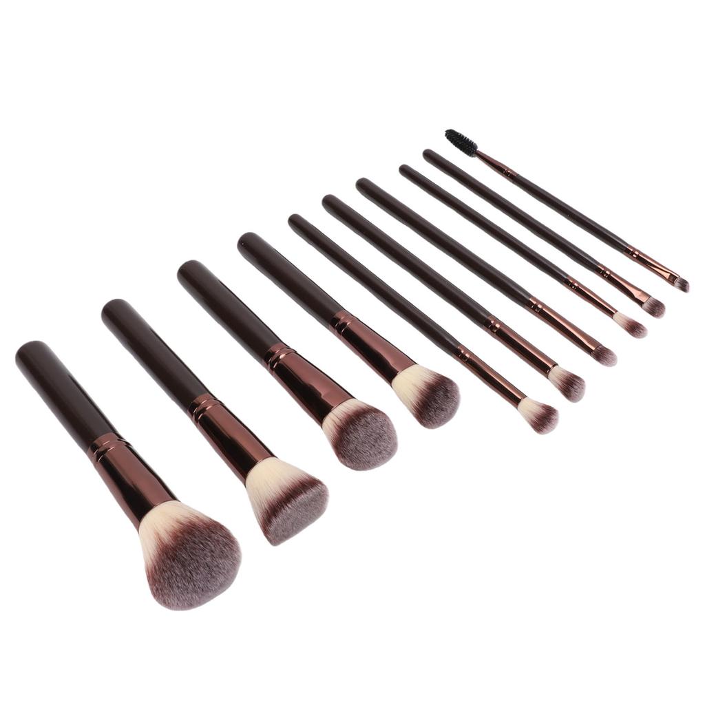 Makeup Brushes Soft Multifunctional Ergonomic Wooden Handle Cosmetic Brush Set for Women 10pcs Brown