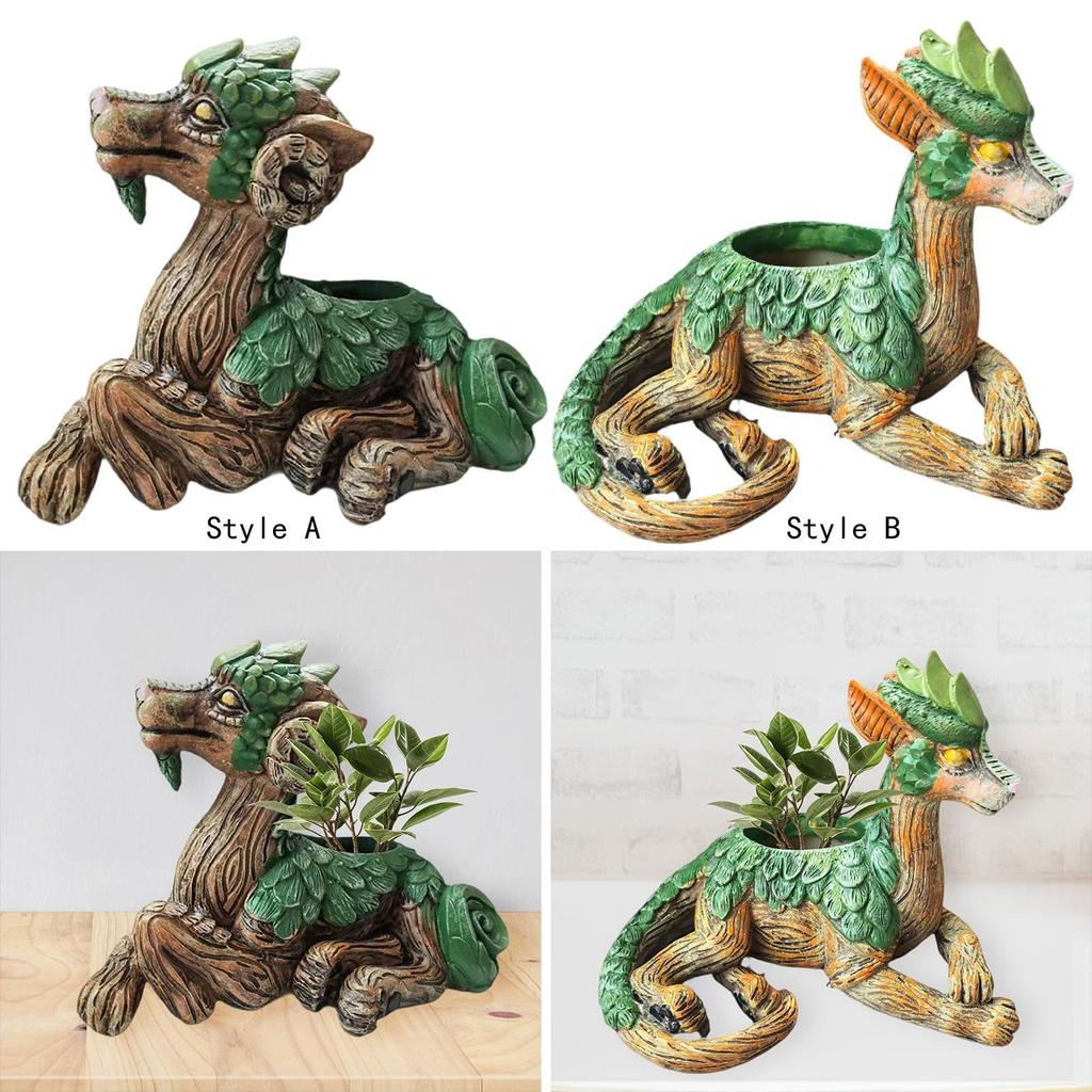 Dragon Statue Plant Containers Gift Dragon Flower Pot for Desk Garden Home