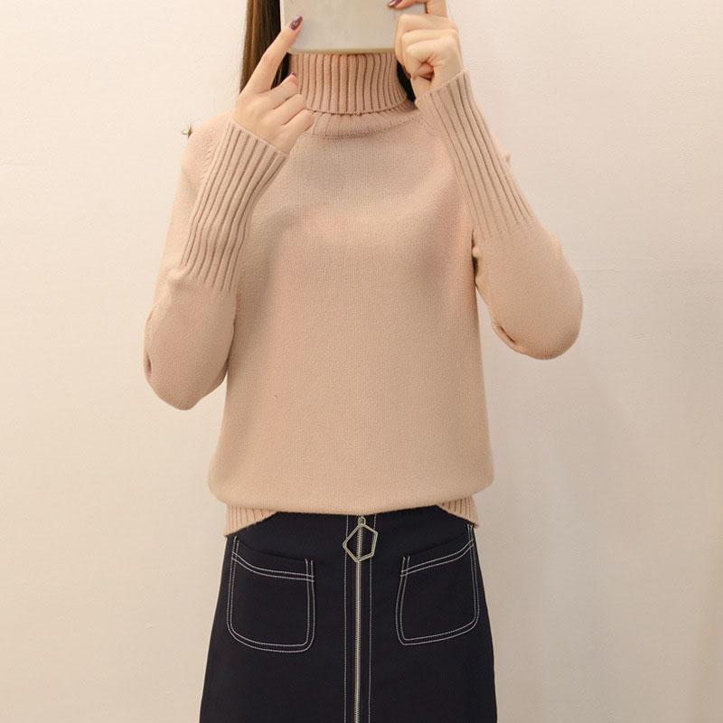 Herbst und Winter Damen Pullover Langarm Shirt unten Lose Frische High Neck Pullover Strickpullover