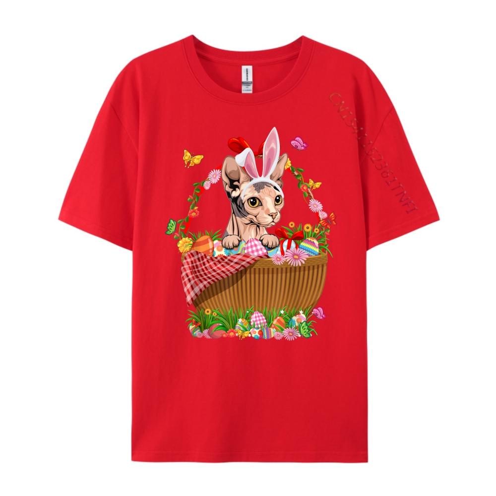 Cute Sphynx Cat With Bunny Ears In Egg Basket Easter Day Anime T Shirts Anime Camisa Hip Hop S