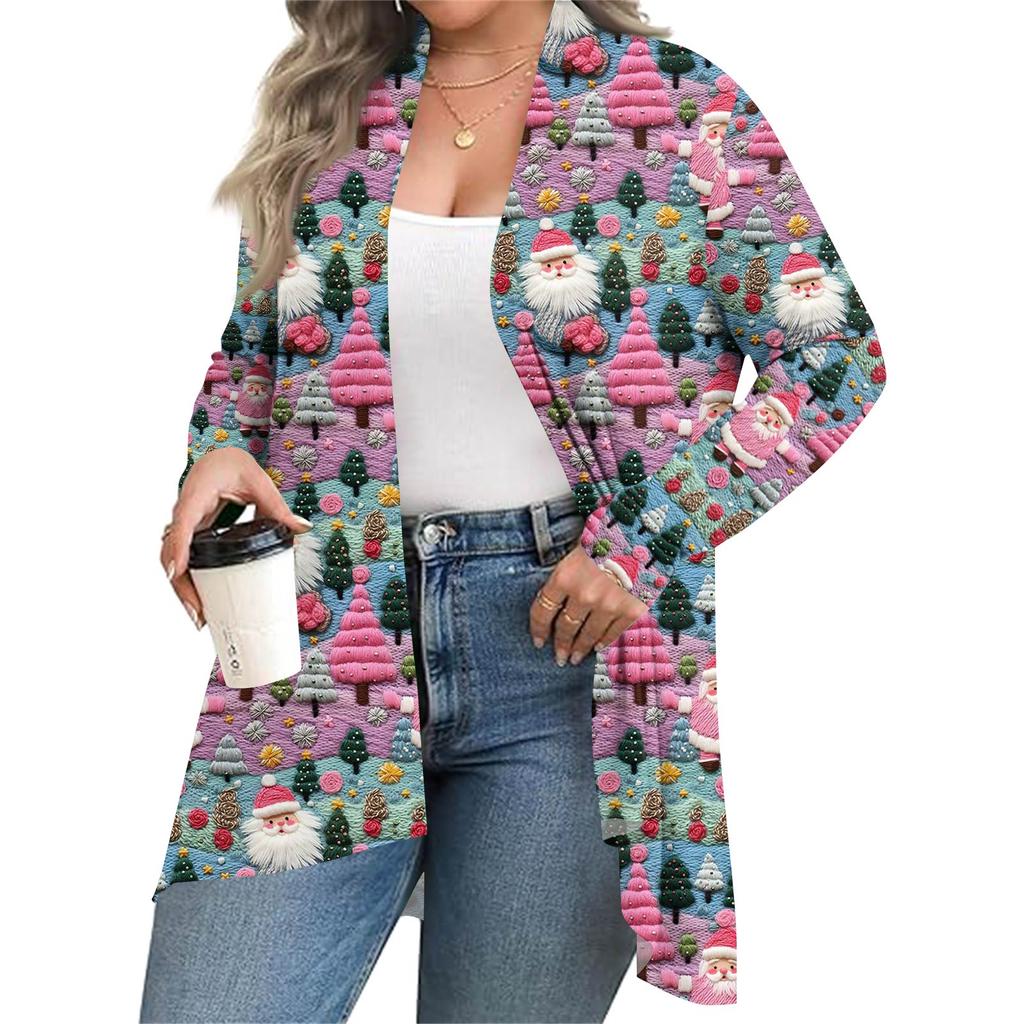 Women's Fall And Winter Fashion Casual Print Long Sleeve Mid-Length Cardigan Jacket