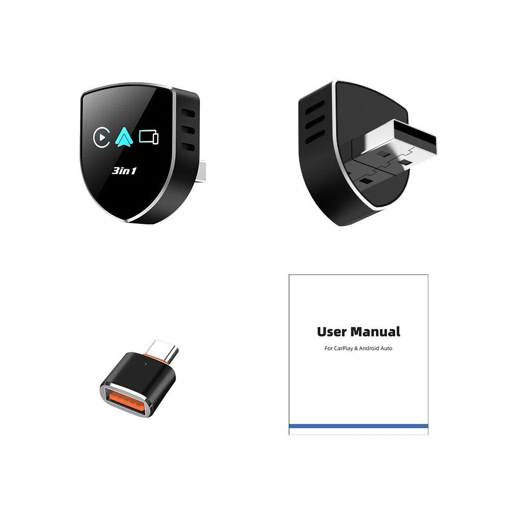 3-в-1 AI Box Голосовой помощник USB Plug&Play для проводного CarPlay Android Airplay 2.71CM*2.12CM*2.25CM