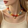 Dopamine Retro Resin Beaded Necklace: Adjustable Color Block Women's Clavicle Chain