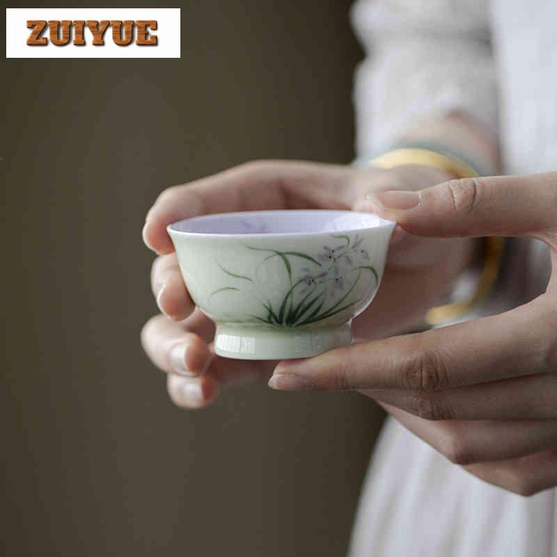 2 Stück/Los Handbemalte Orchidee Teetasse Boutique Teeschale Teetasse Set Teeverkostung Dufttasse Jianzhan Meistertassen Teegeschirr 50ml