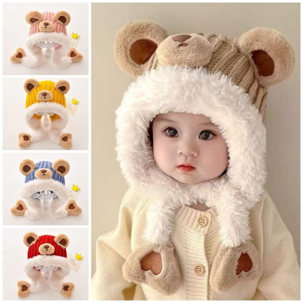 Bear Baby Ear Protection Hat Kawaii Children's Pullover Hats Knitted Warm Hat  for Boys Girls
