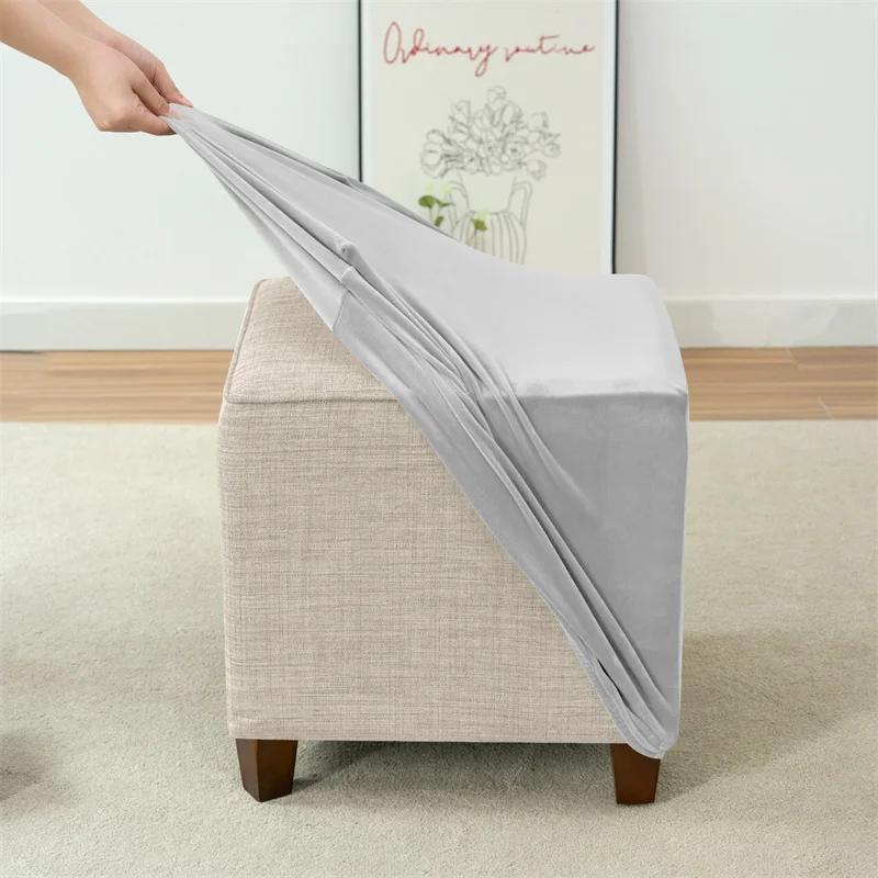 Velvet Ottoman Cover Elastic Square Rectangle Footstool Cover All-Inclusive Solid Sofa Footrest Stool Slipcovers For Living Room