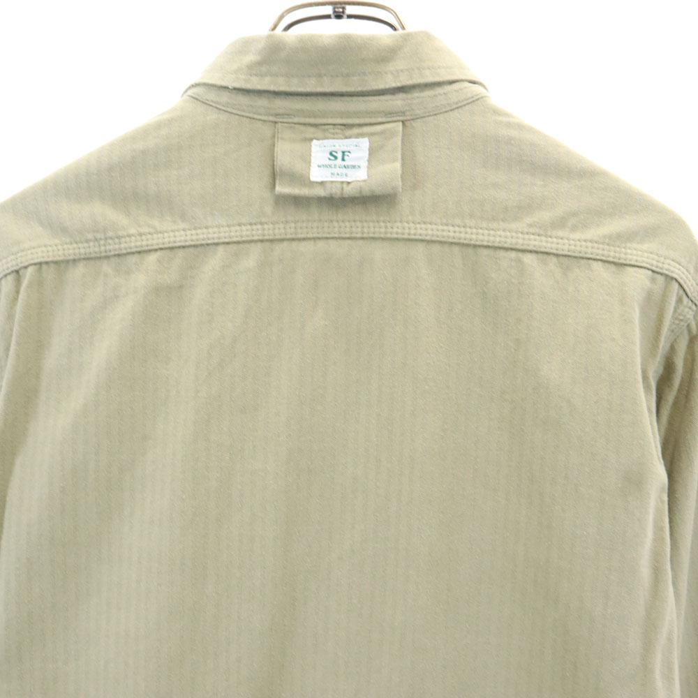 SASAFRAS Made In Japan Long Sleeve Work Shirt S Khaki Beige Herringbone Men's Used