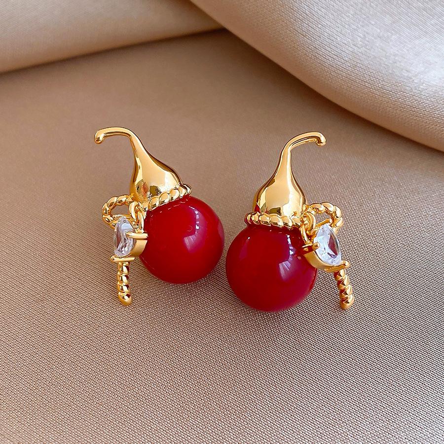 18k new Chinese zircon simple gourd earrings, stud earrings, fashionable and exquisite earrings.
