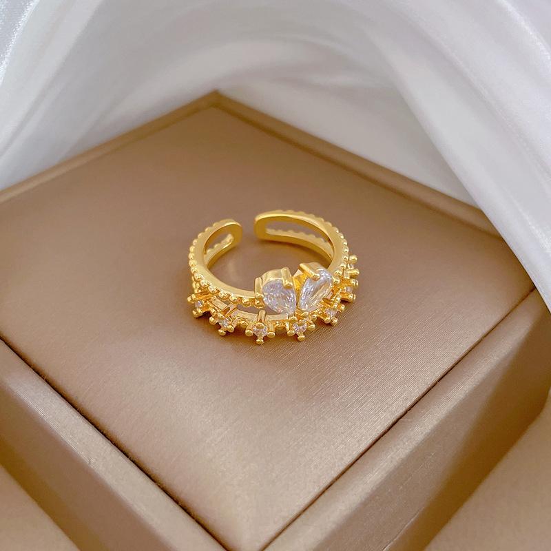 Real Gold Light Luxury Butterfly Zircon Ring Opening Adjustable Simple Jewelry Japanese Ring Couple Ring