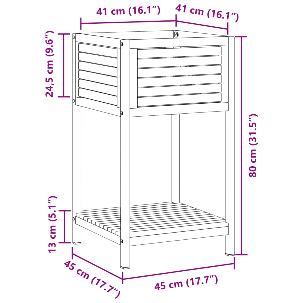 Plant Pot with Shelf 45 x 45 x 80 cm Solid Acacia Wood and Steel