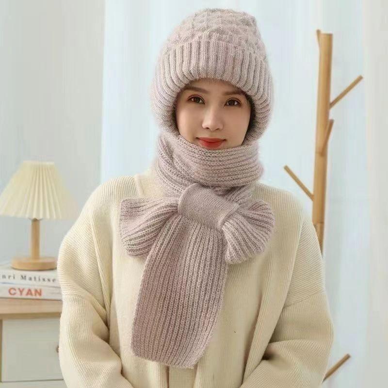 Autumn and Winter Squirrel Velvet Warm Women's Wool Hat Versatile Snow Hat Cold Winter Hat Scarf Integrated Knitted Hat