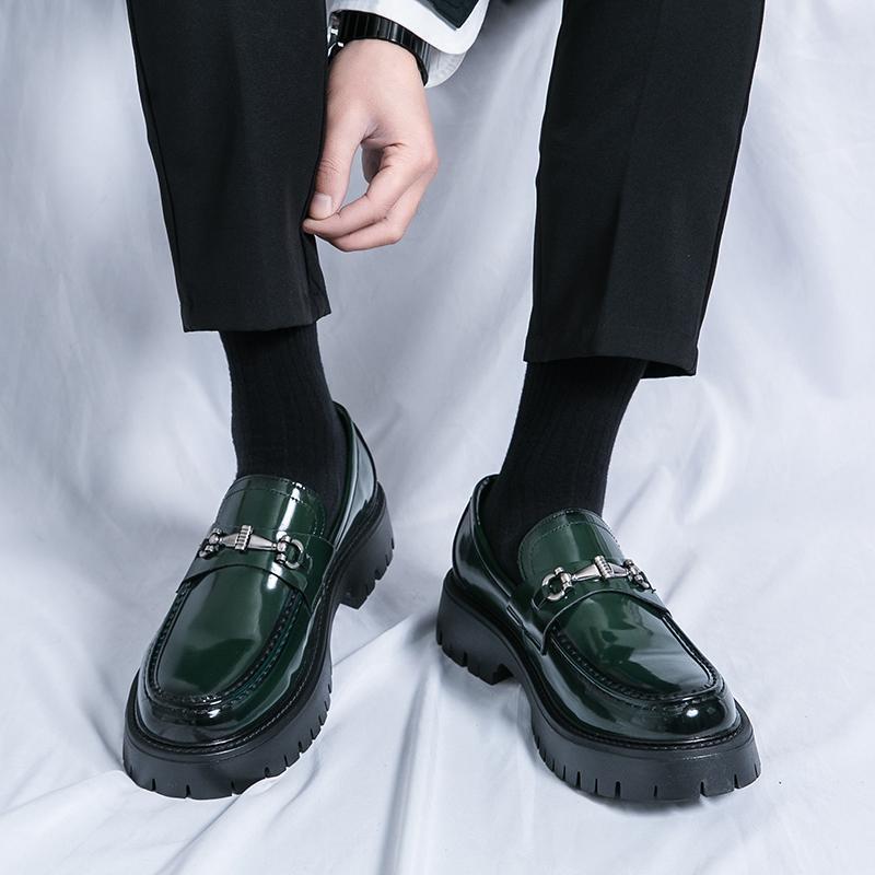 Men's British Style Formal Leather Slip-on Loafers - Thick Sole, Height Increasing, Big Toe Casual Shoes