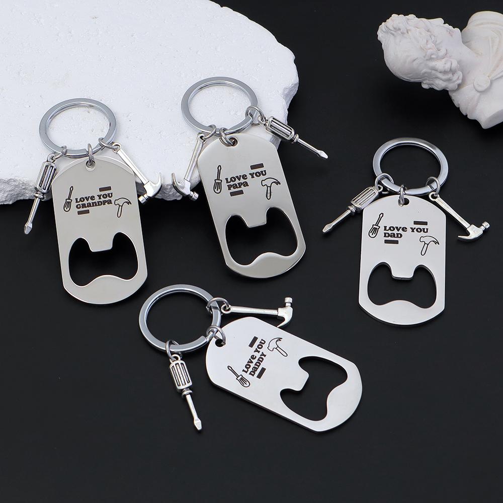 Exquisite Stainless Steel Lettering Keychains Creative Beer Bottle Opener Keyring Men Car Trinket Accessories Father's Day Gifts