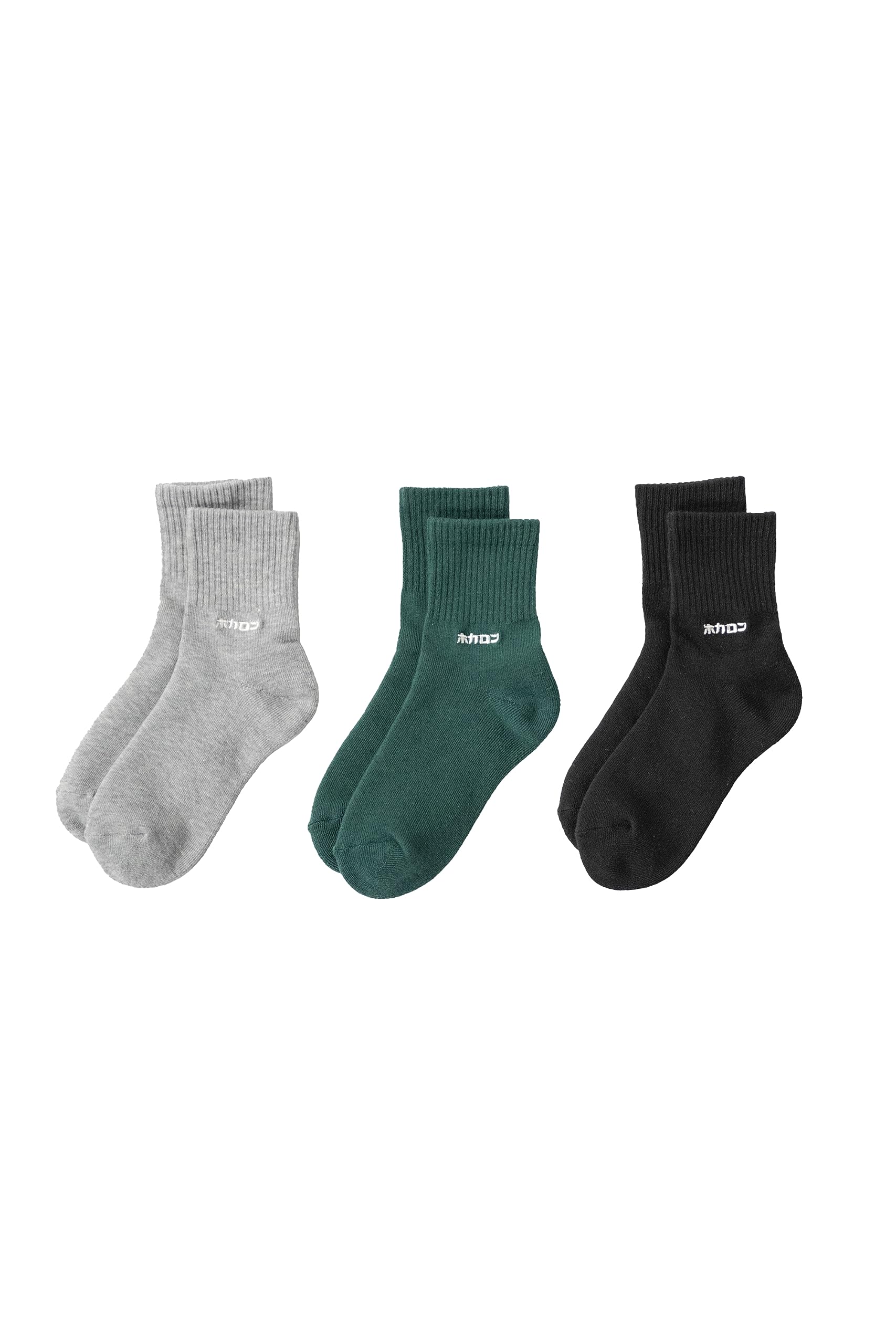 

Hokaron Mini Crew Pile Rib with Sizes Available in and Gray Women s Socks, Embroidery, 21.5-24.5cm, 3-Pair Set, Black, Green,