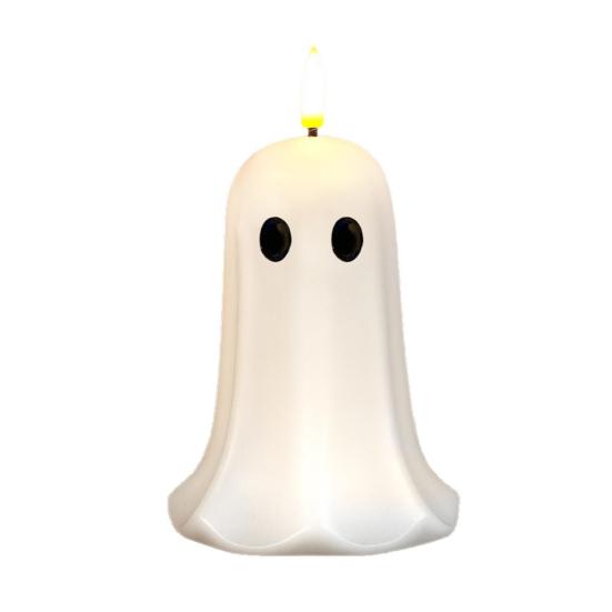 Realistic Wax Ghost Candle Halloween Flameless Candles, Battery Operated LED Flickering Light, Real Bedroom Nightstand Ornament Cute 3D Pillar