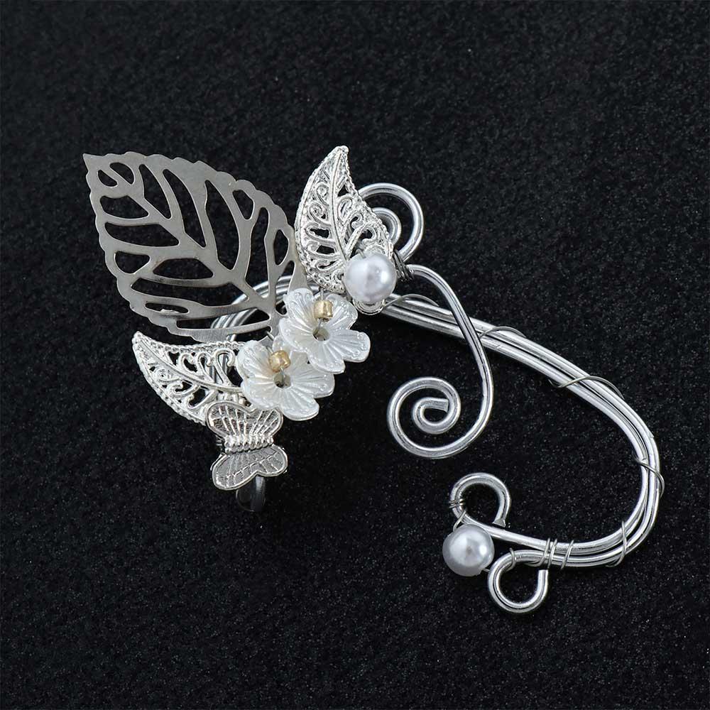 Jewelry Pearl Flower Hollowed Left Right Ear Leaf Earrings Fashion Accessories Ear Clip Ear Cuff
