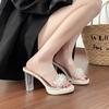 Niche High-end Rhinestone Flower Transparent High-heeled Sandals Women's Summer Shoes Crystal Thick-heeled Cool Slippers