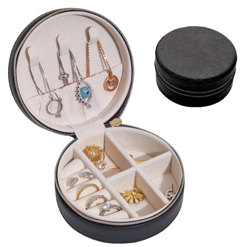 1PC Soft Lining Rings Anti-Scratch for Travel & Gifting Round Portable PU Leather Earrings Jewelry Box Multi-Functional