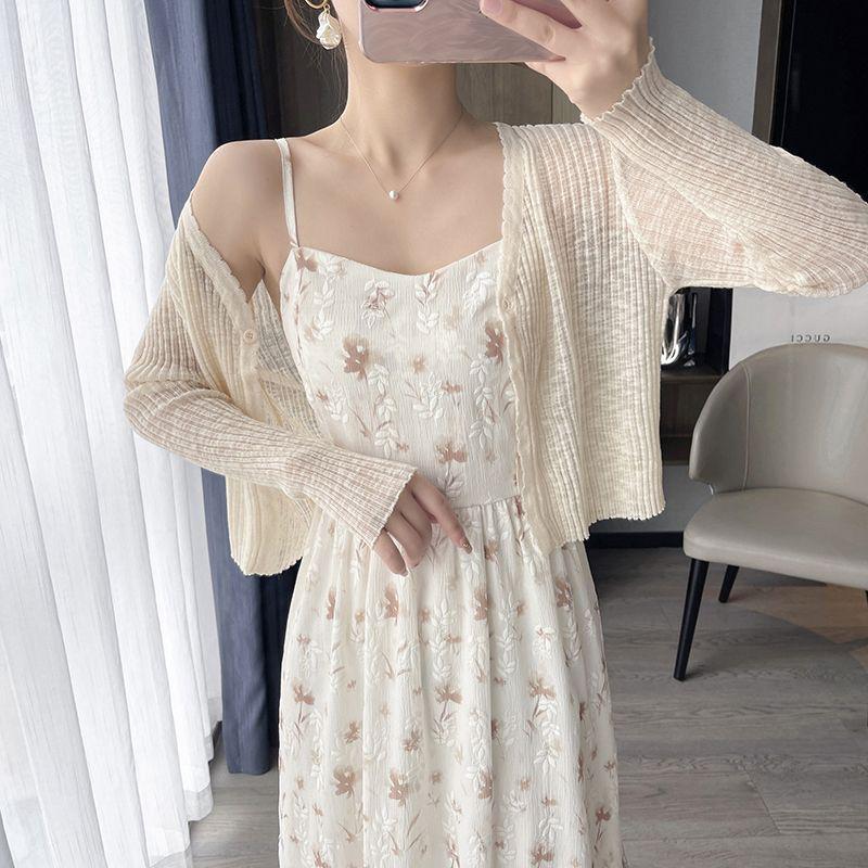 Floral Sling Dress & Sun Protection Cardigan Set - 2025 Spring/Summer Collection