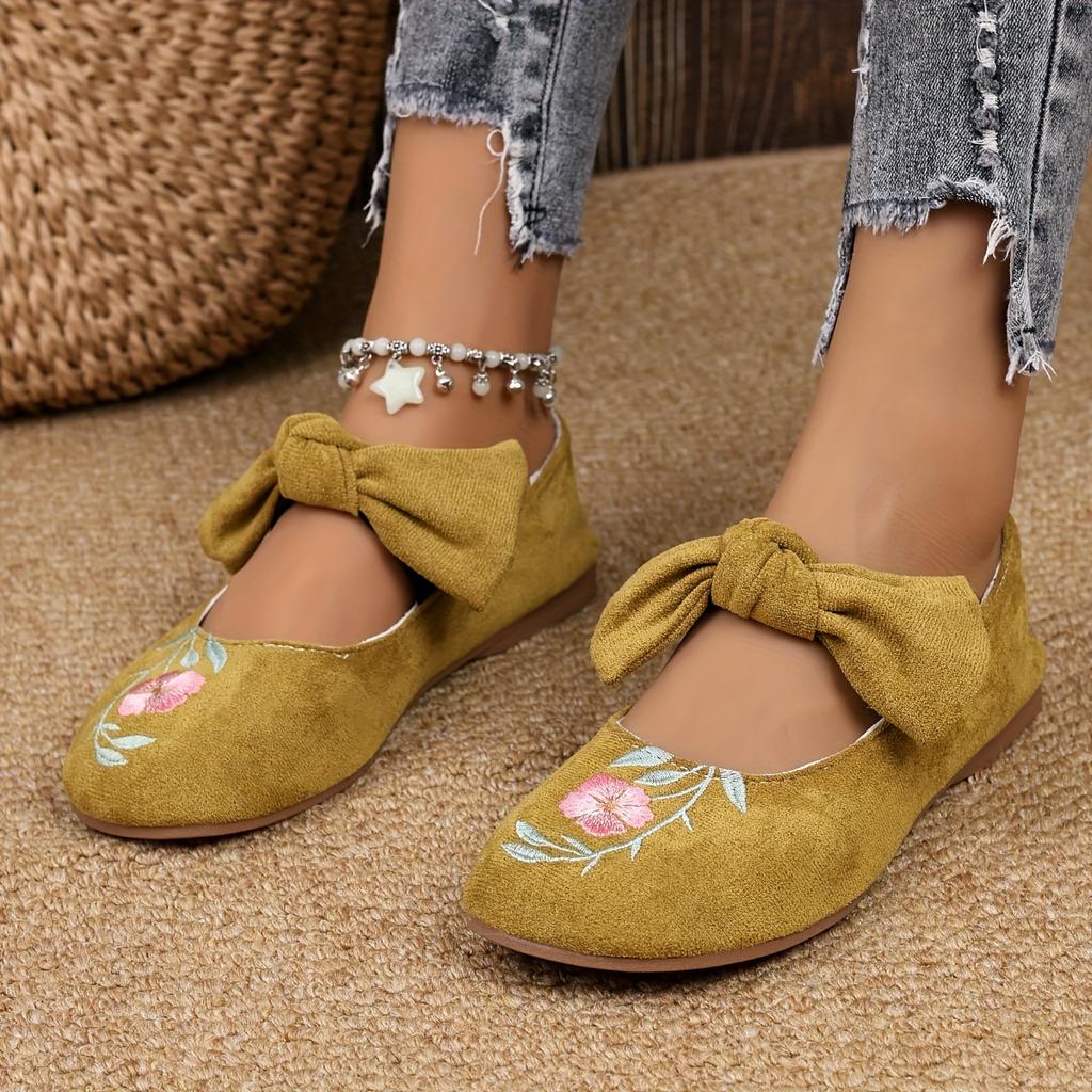 New Embroidered Bow Flat Mary Jane Shoes for Women Cross-border Ethnic Style Slip-Ons