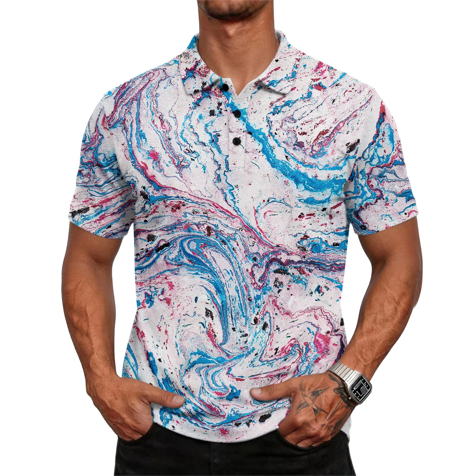 

Men s casual loose-fitting fashionable tie- patterned printed short-sleeved T-shirt top XXXL