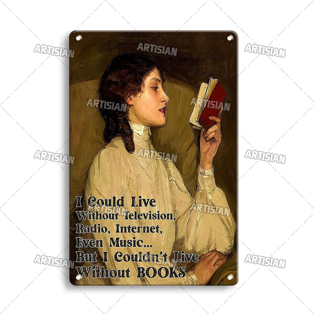 Artisian Girl Loves Books Metal Sign Reading Tin Poster Read Book Decorative Plate Wall Decor Garage Bar Pub Club Hotel Kitchen